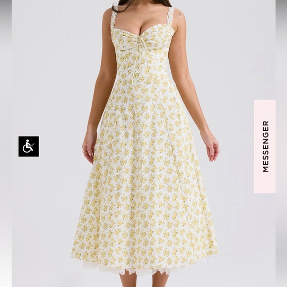 House of CB Rosalee Vintage Floral Print Cotton Bustier Midi Dress - Picture 1 of 9